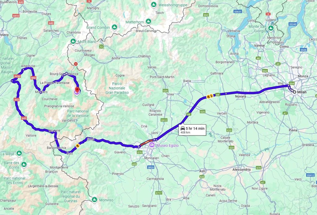 Milan to Tignes road