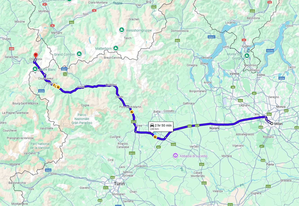 Milan to Chamonix road Milan to Chamonix road