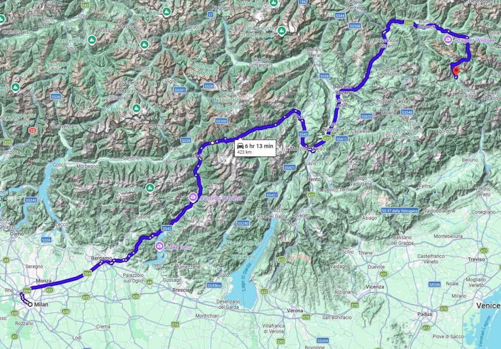 Milan to Cortina d’Ampezzo road Milan to Cortina d’Ampezzo road