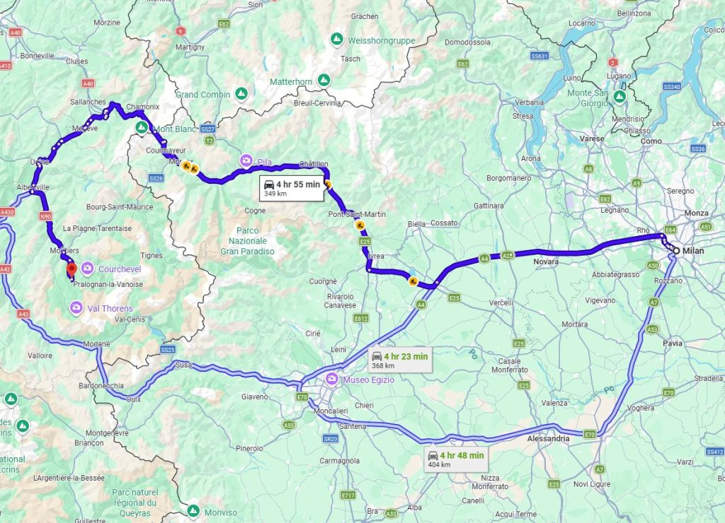 Milan to Meribel road