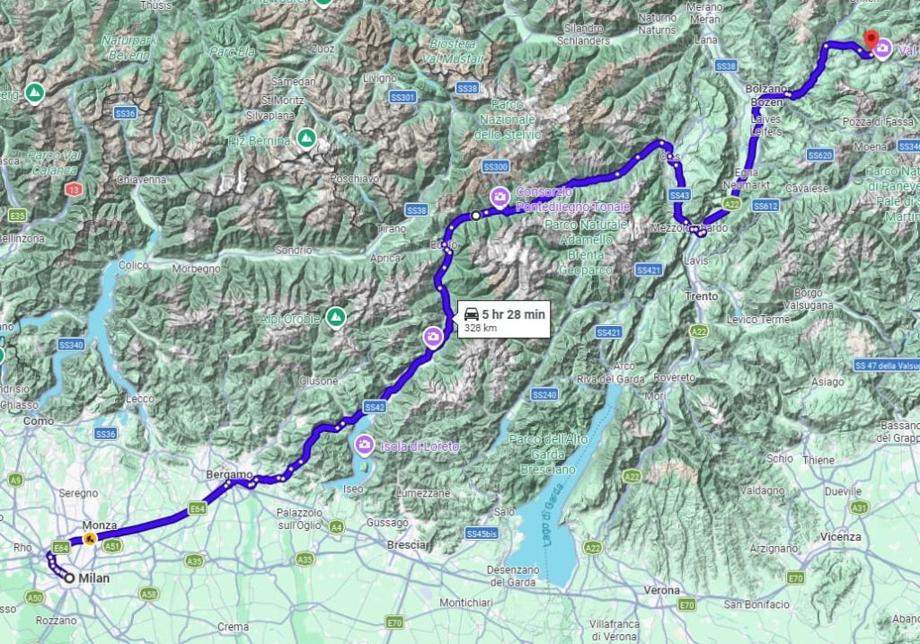 Milan to Ortisei road Milan to Ortisei road