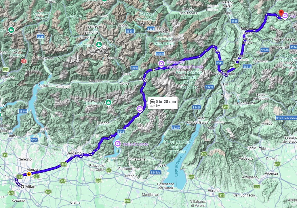 Milan to Ortisei road