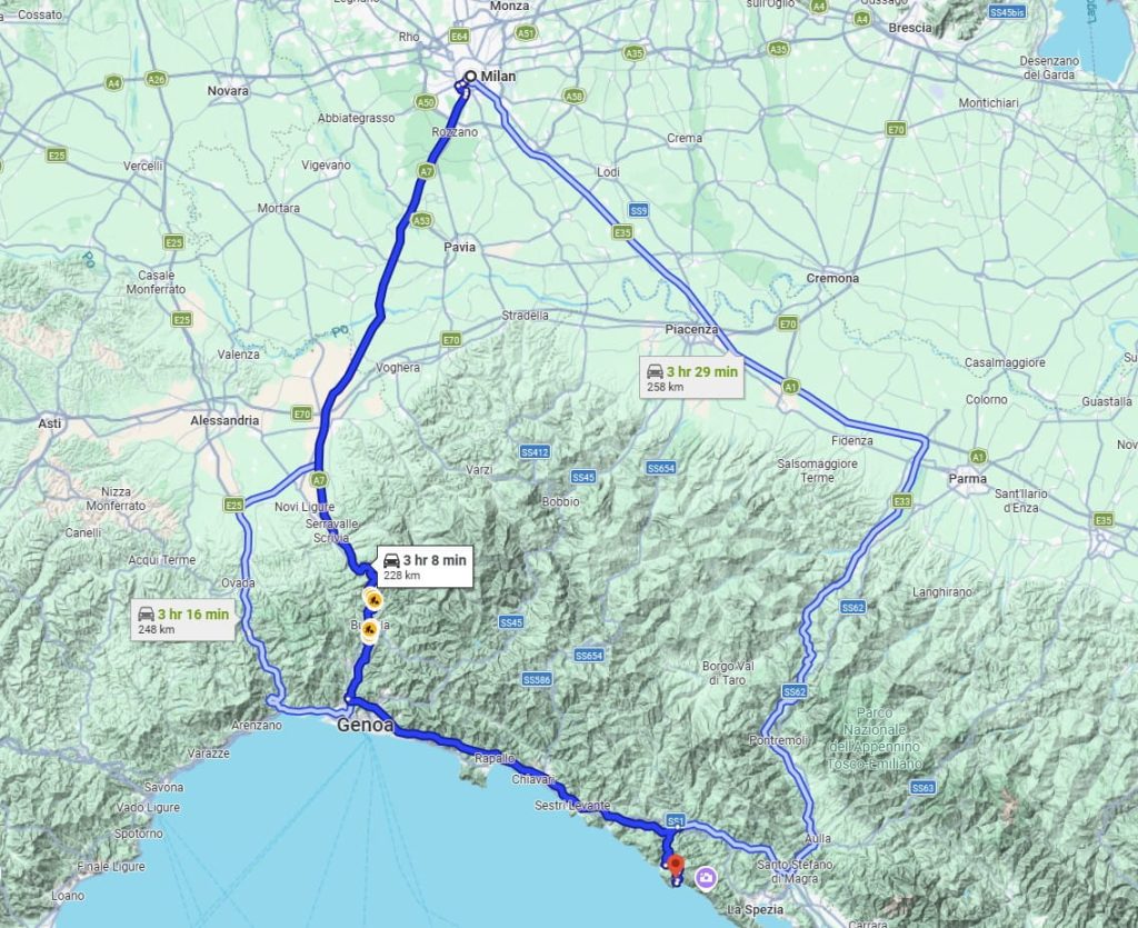 Milan to Cinque Terre road