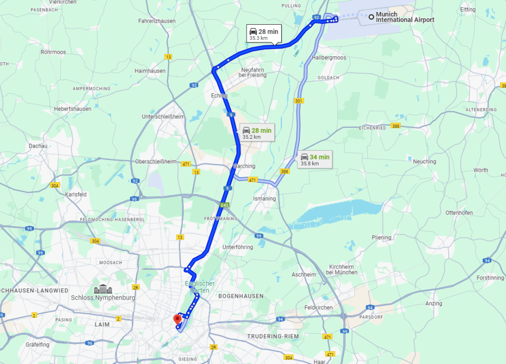 Munich Airport to city center road