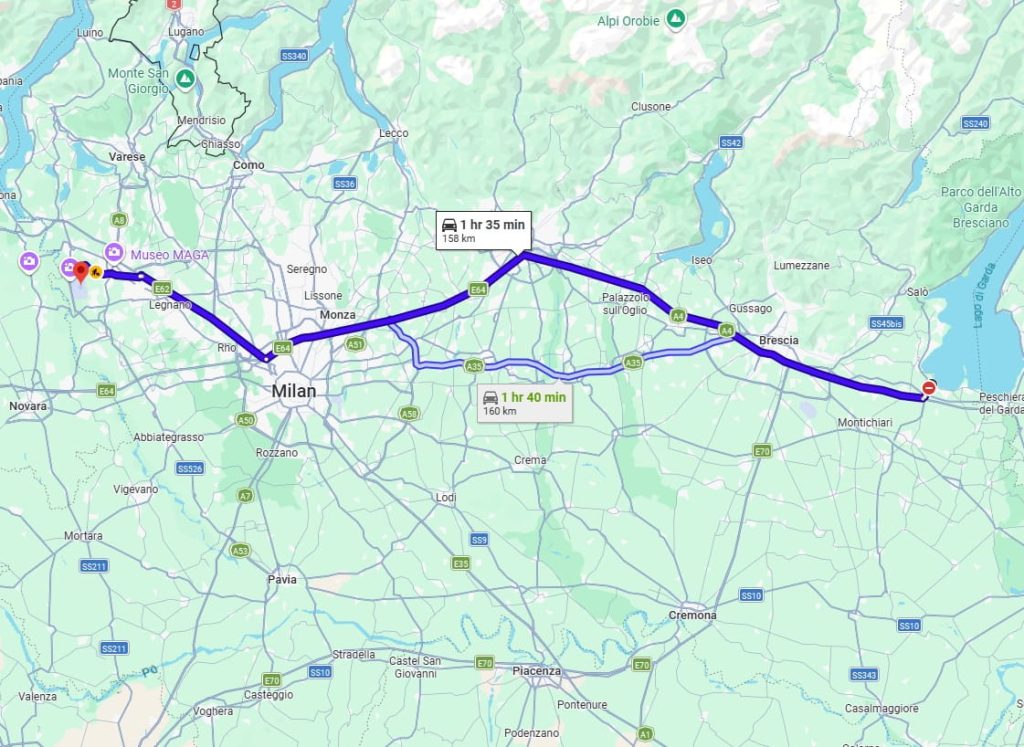 Milan to Lake Garda road Milan to Lake Garda road