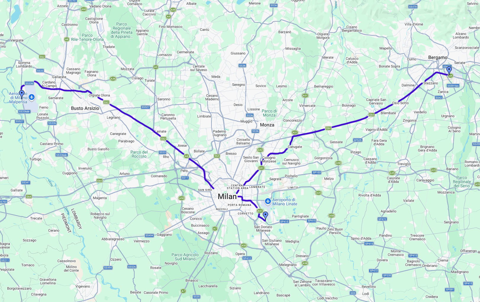 Milan Airports roads - Malpensa Linate Bergamo Milan Airports roads - Malpensa Linate Bergamo
