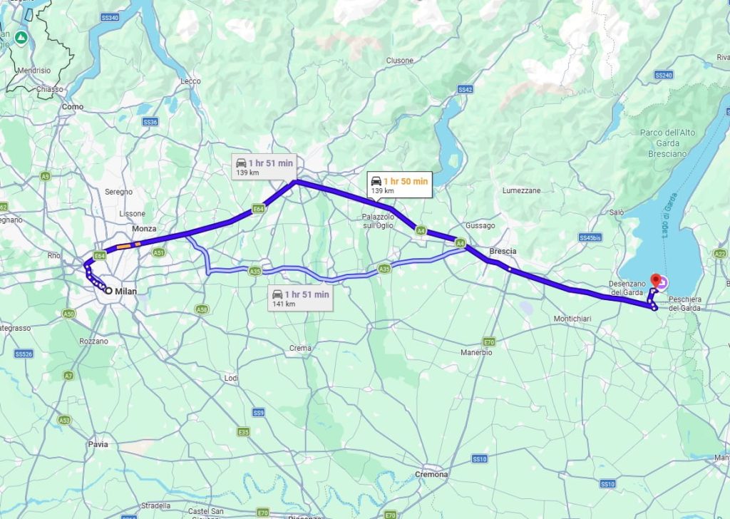 Milan to Sirmione taxi road