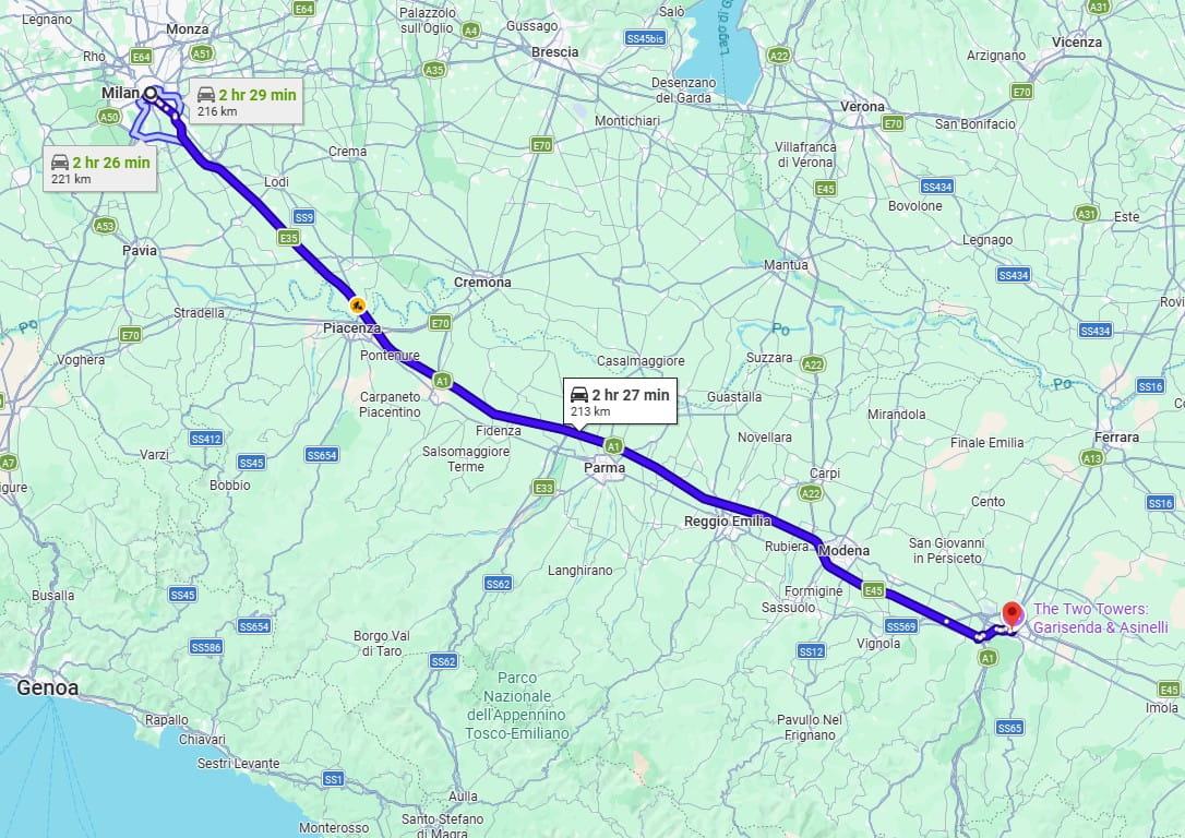 Milan to Bologna road