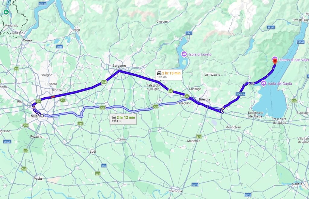 Milan to Gargnano road Milan to Gargnano road