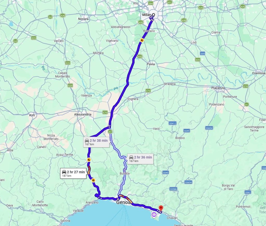 Milan to Rapallo road Milan to Rapallo road
