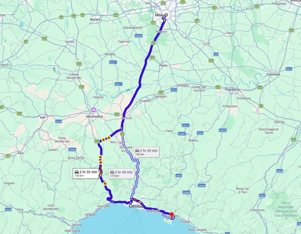Milan to Santa Margherita Ligure road Milan to Santa Margherita Ligure road