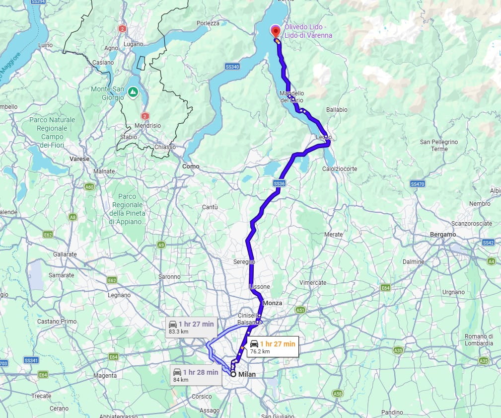 Milan to Varenna road Milan to Varenna road