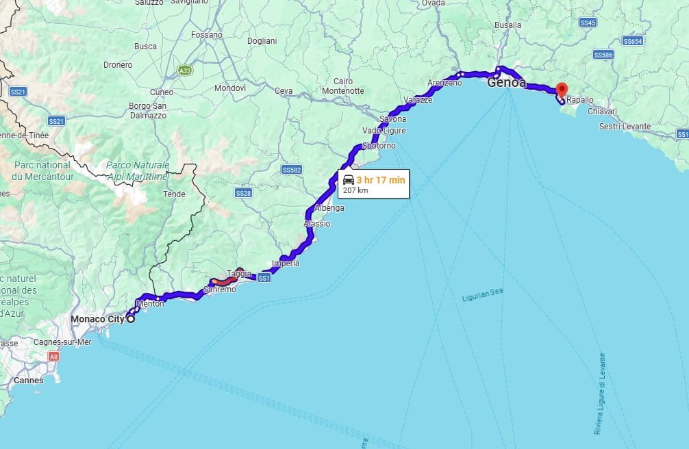 Monaco to Camogli road