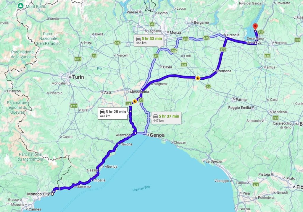 Monaco to Garda Lake road