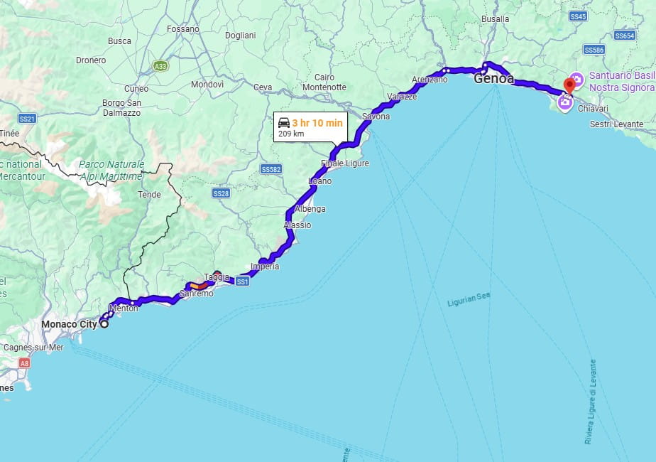 Monaco to Rapallo road Monaco to Rapallo road