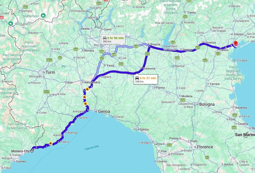 Monaco to Venice road