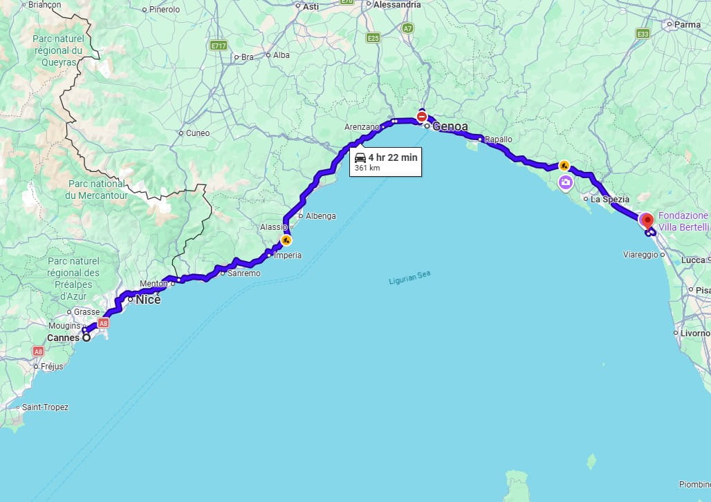 Cannes to Forte dei Marmi road