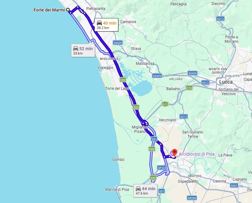 Forte dei Marmi to Pisa road