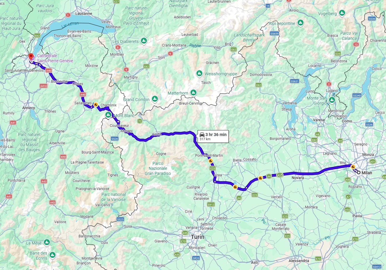 Milan to Geneva road Milan to Geneva road