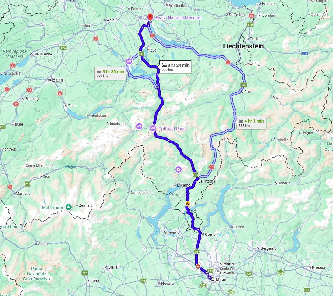 Milan to Zurich road for taxi transfer Milan to Zurich road for taxi transfer
