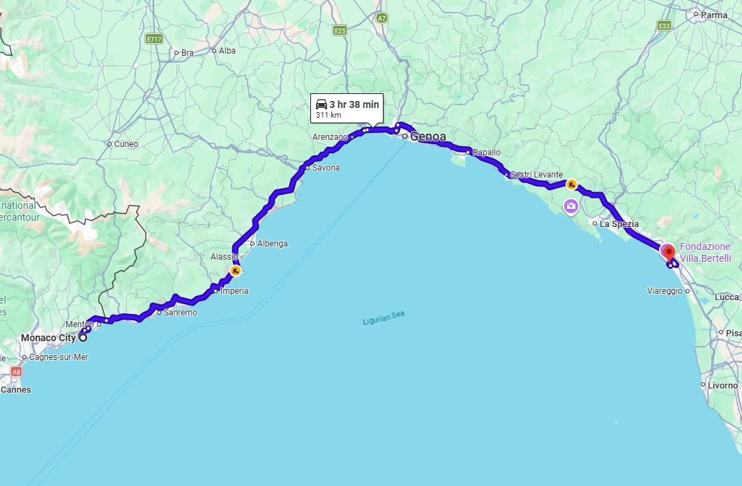 Monaco to Forte dei Marmi road Monaco to Forte dei Marmi road