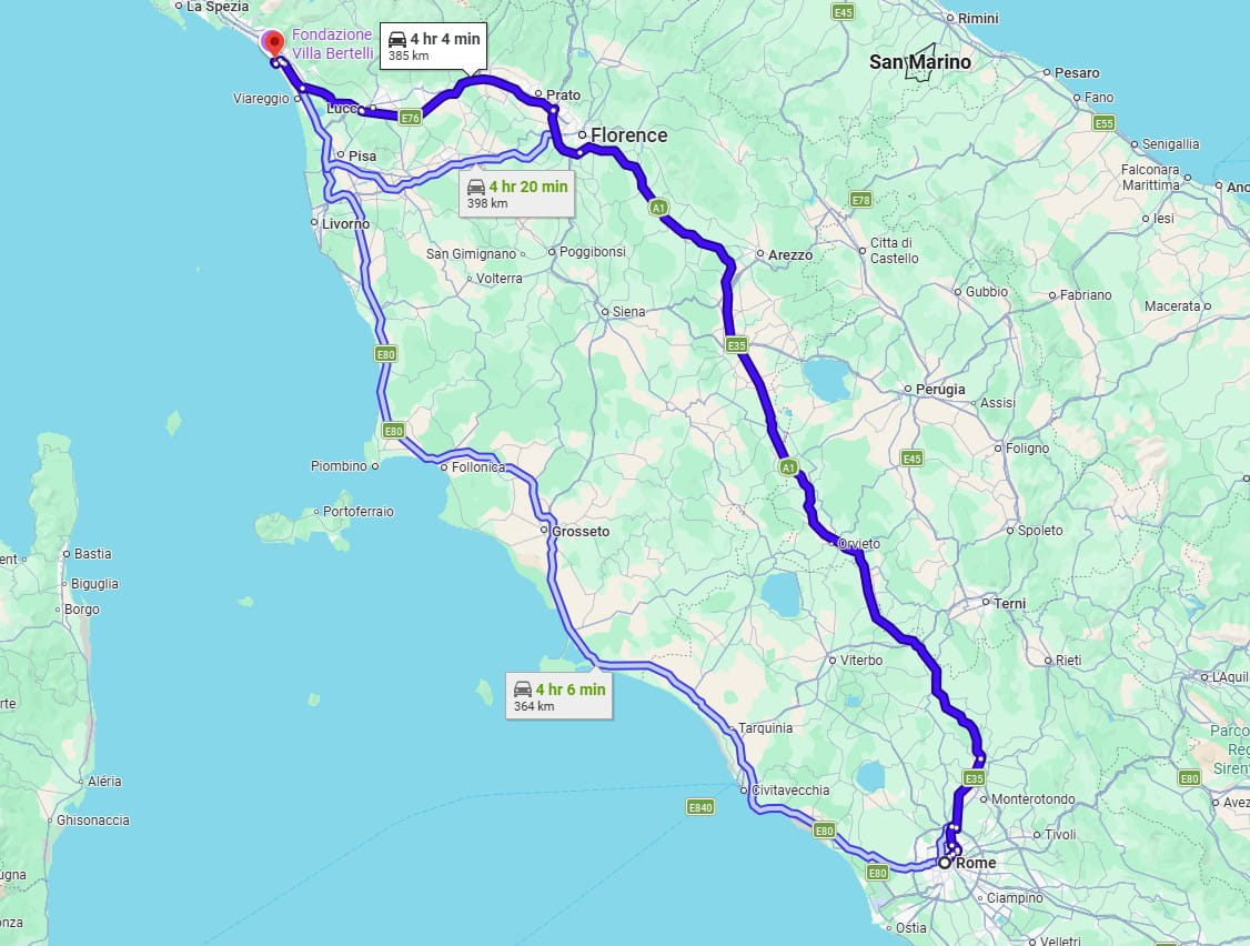 Rome to Forte dei Marmi road