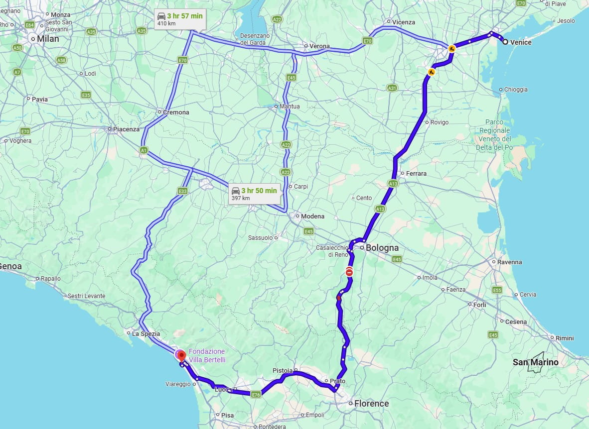 Venice to Forte dei Marmi road by taxi transfer