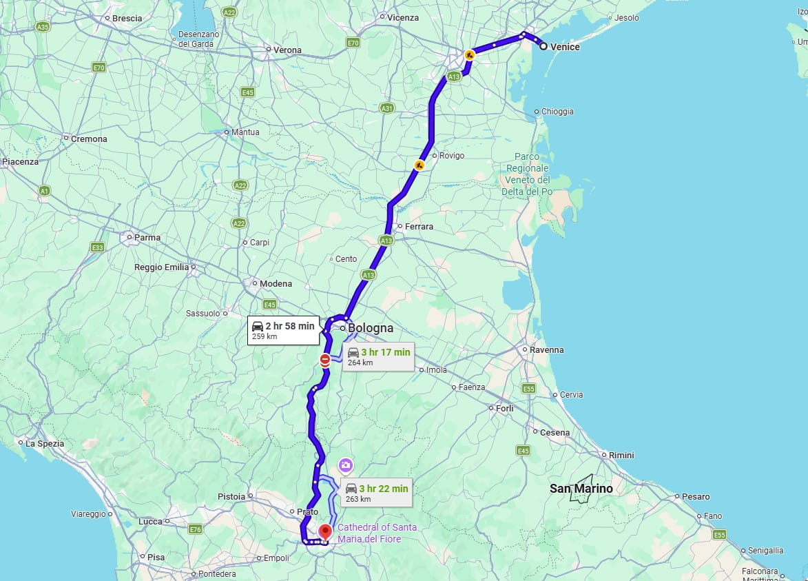 Venice to Florence road for taxi transfers Venice to Florence road for taxi transfers