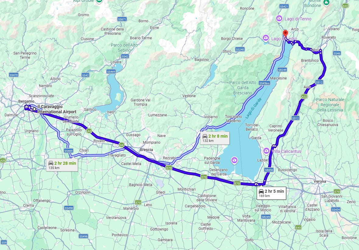 Bergamo Airport to Riva del Garda road