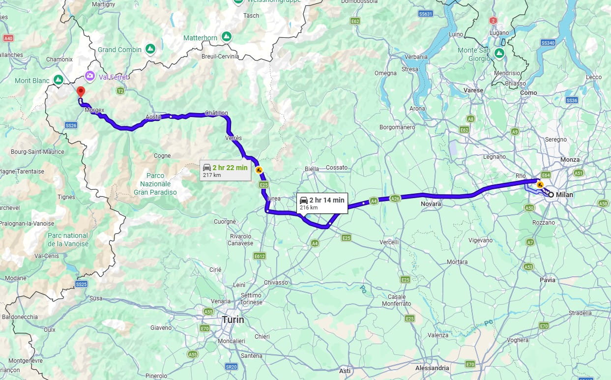 Milan to Courmayeur transfer road Milan to Courmayeur transfer road