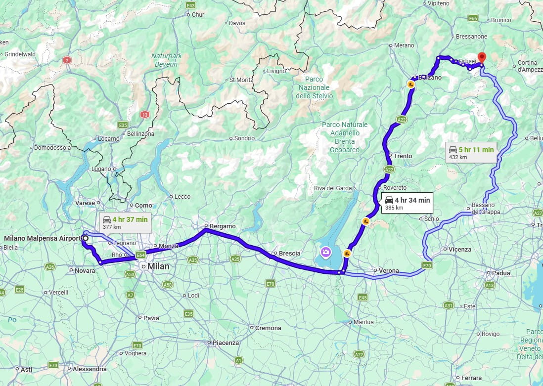 Milan to Corvara Road Distance Travel Time Milan to Corvara Road Distance Travel Time