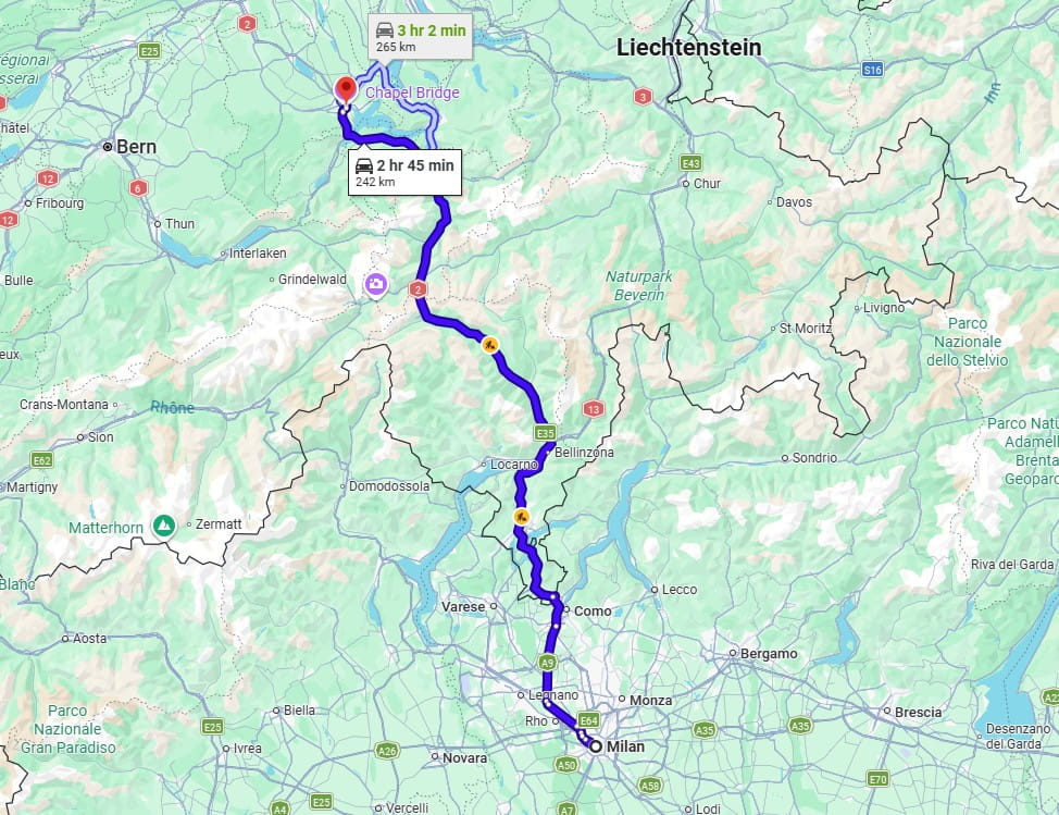 Milan to Lucerne road