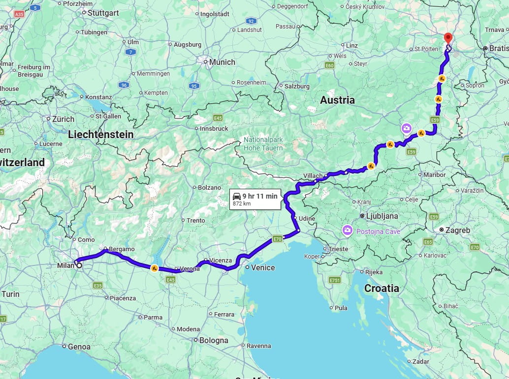 Milan to Vienna Distance Travel Time Milan to Vienna Distance Travel Time
